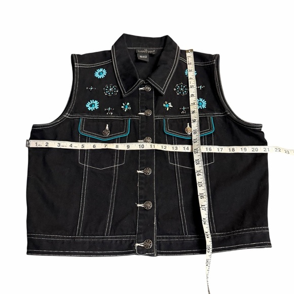Vintage Carol Little Black Denim Beaded Vest XL - Picture 3 of 7